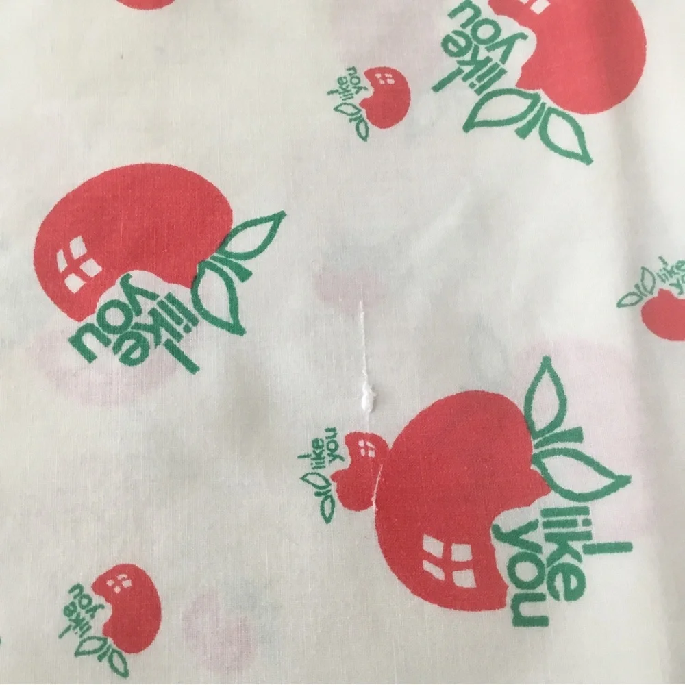 Sears Twin Top Sheet I LIKE YOU Apple Vintage 1974 67 x 94” MFG FLAW